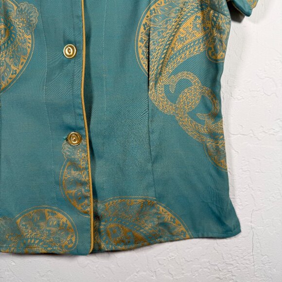 BedHead Jacquard S Set Teal Paisley Design Elastic Waist Button Up Pajamas - Picture 4 of 15